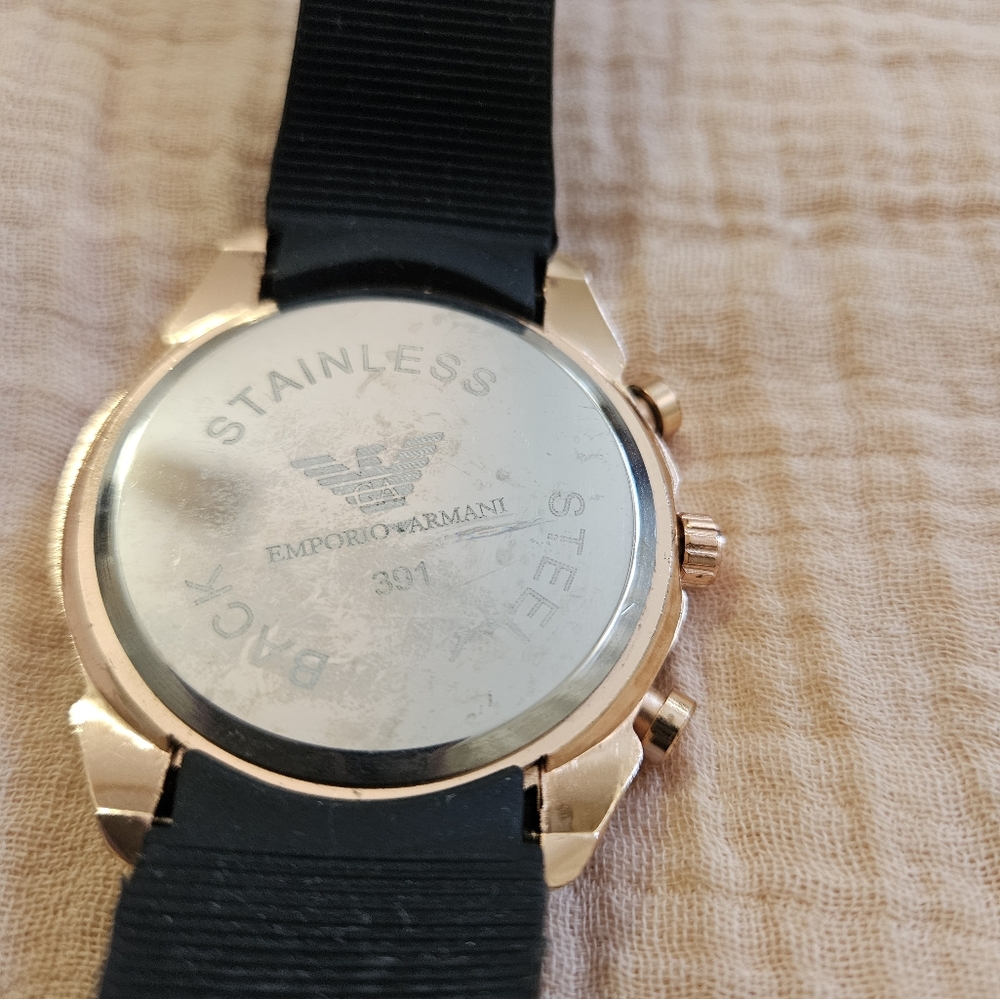 Emporio Armani Black and Rose Gold Chronograph Watch - Picture 4 of 5